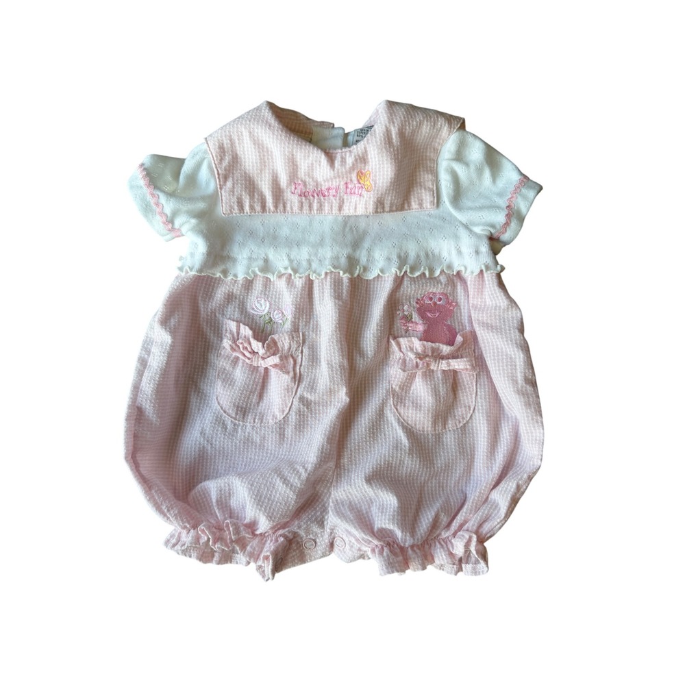 Y2K Sesame Street Elmo Flowery Fun Bubble Baby Girl 3-6 Months Gingham Ruffle